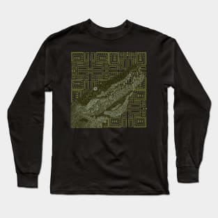 Green Crocodile on a Geometrical Pattern Long Sleeve T-Shirt